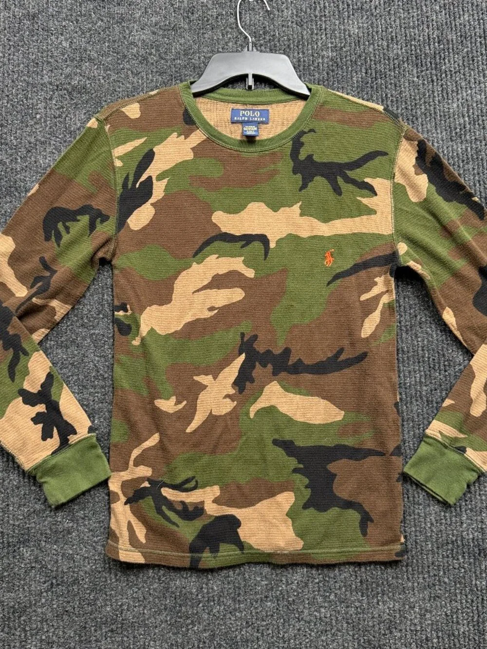 Polo Ralph Lauren Camo Thermal Sleep Shirt Mens S Small Waffle Knit Long Sleeve